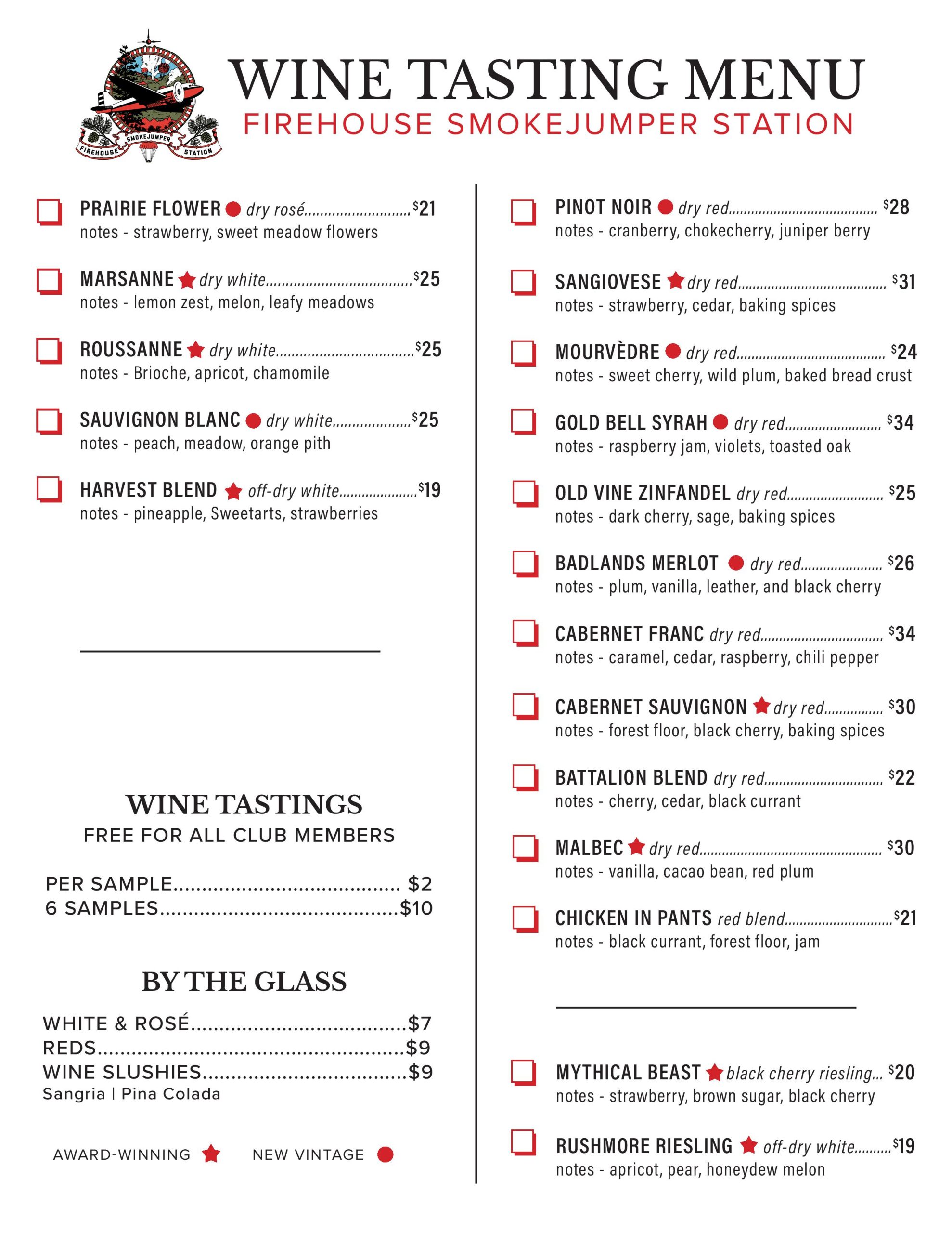 Firehouse Smokejumper Station October 2024 Tasting Sheet Page 1